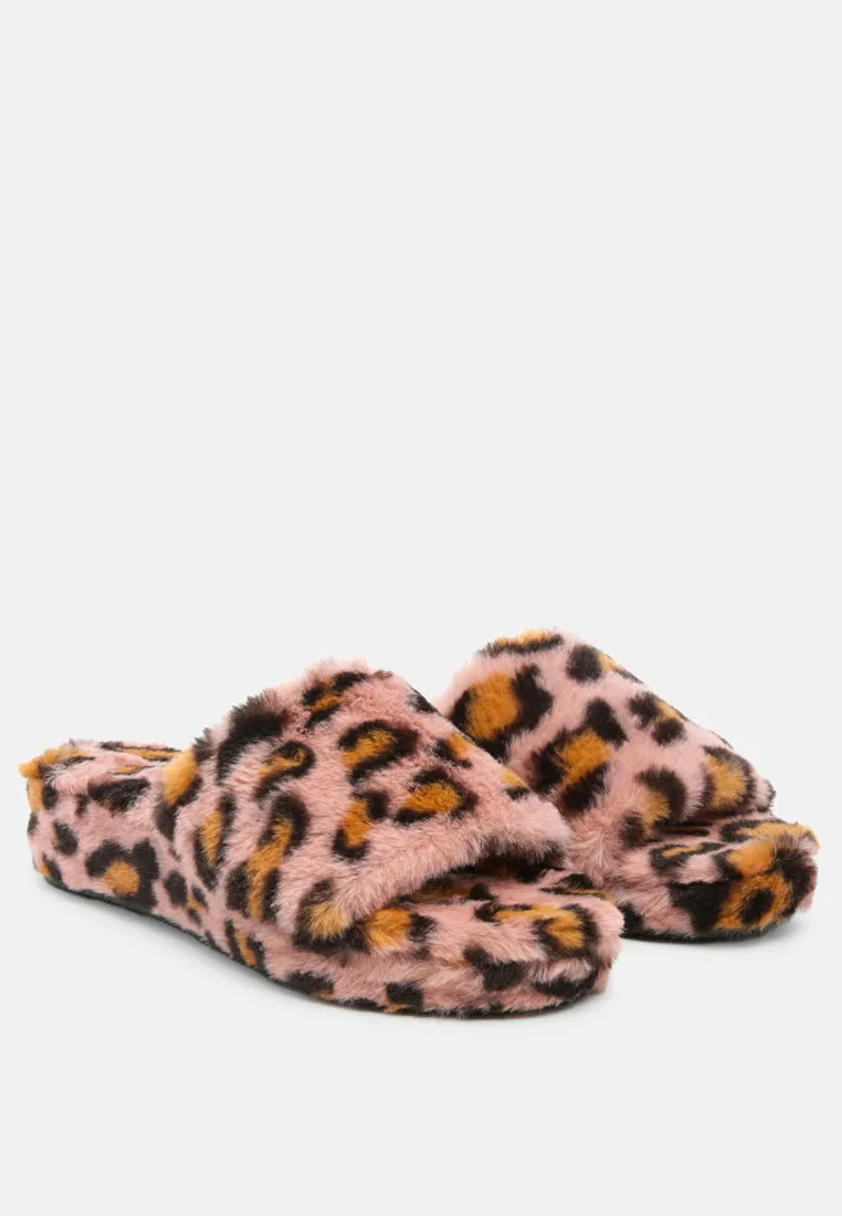 All Day Indoor Fur Flats In Pink Leopard