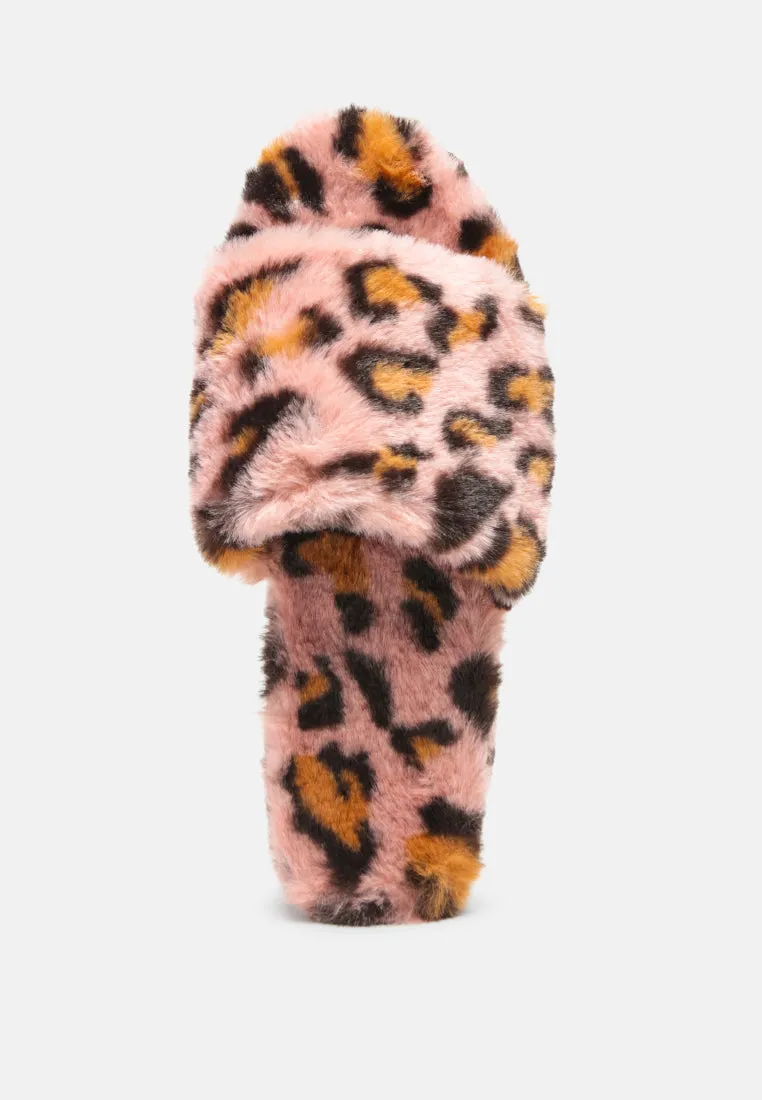 All Day Indoor Fur Flats In Pink Leopard