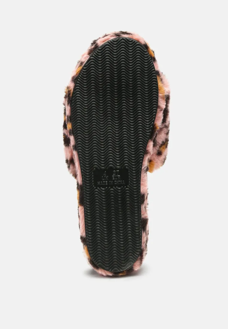 All Day Indoor Fur Flats In Pink Leopard