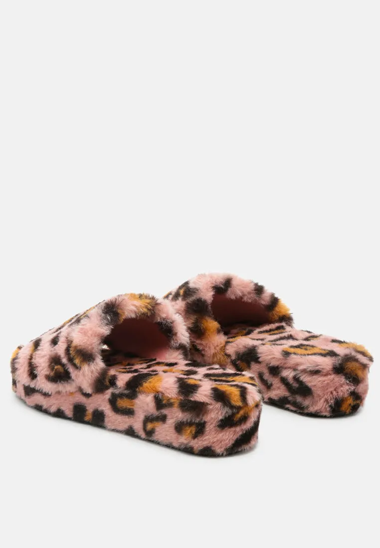 All Day Indoor Fur Flats In Pink Leopard