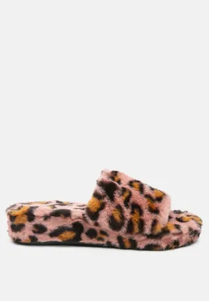 All Day Indoor Fur Flats In Pink Leopard