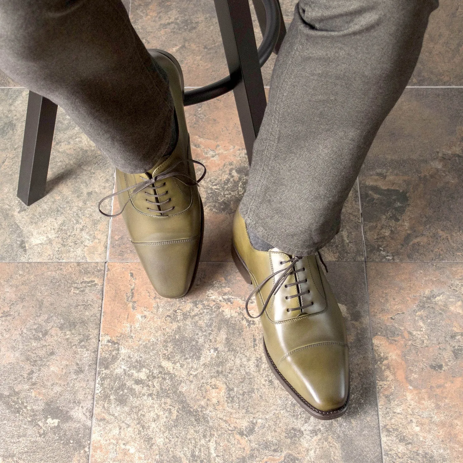 Ambrogio Bespoke Men's Shoes Forest Green Calf-Skin Leather Classic Cap Toe Oxfords (AMB2387)