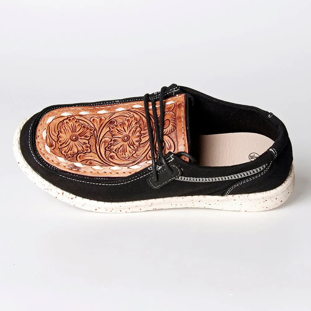 American Darling ADFT133BK4 Hand tooled carved genuine leather trim lightweight shoe footwear slip on