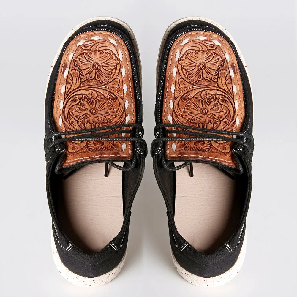 American Darling ADFT133BK4 Hand tooled carved genuine leather trim lightweight shoe footwear slip on