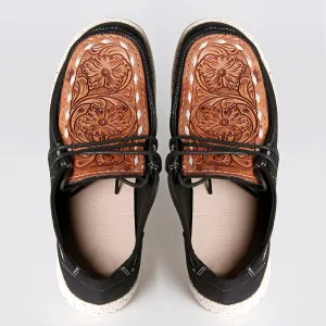 American Darling ADFT133BK4 Hand tooled carved genuine leather trim lightweight shoe footwear slip on
