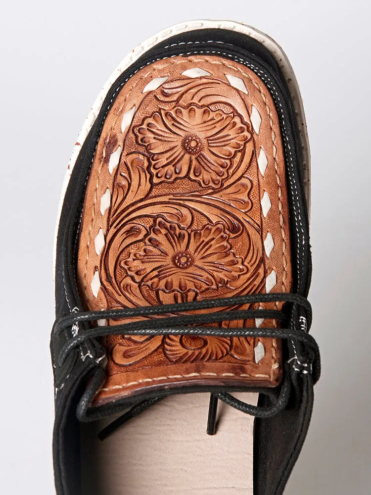 American Darling ADFT133BK4 Hand tooled carved genuine leather trim lightweight shoe footwear slip on