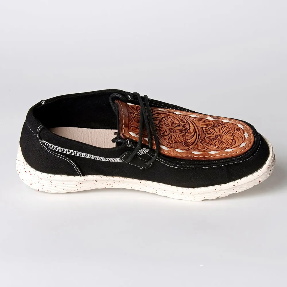 American Darling ADFT133BK4 Hand tooled carved genuine leather trim lightweight shoe footwear slip on