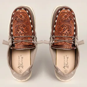 American Darling ADFT133GR4 Hand tooled carved genuine leather trim lightweight shoe footwear slip on