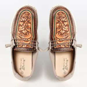 American Darling ADFT133GR9 Hand tooled carved genuine leather trim lightweight shoe footwear slip on