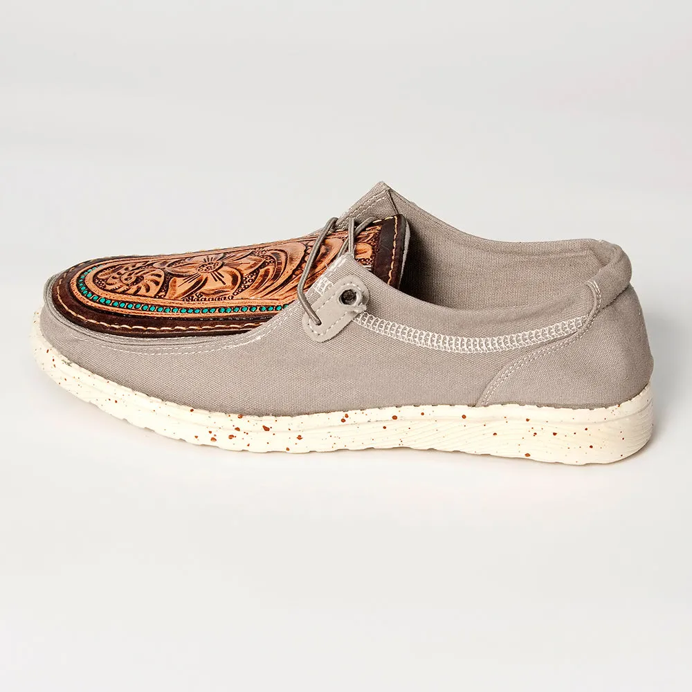 American Darling ADFT133GR9 Hand tooled carved genuine leather trim lightweight shoe footwear slip on