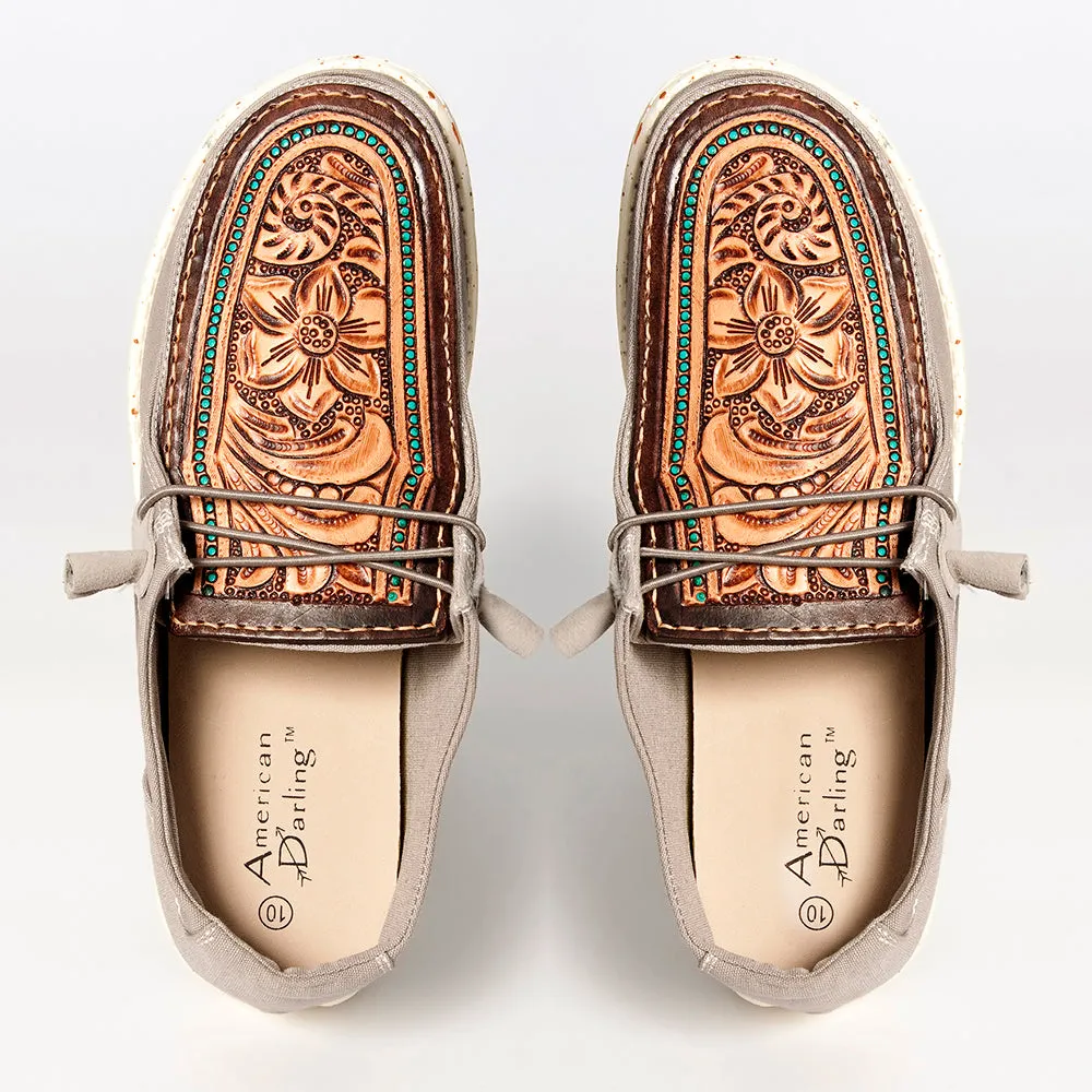 American Darling ADFT133GR9 Hand tooled carved genuine leather trim lightweight shoe footwear slip on