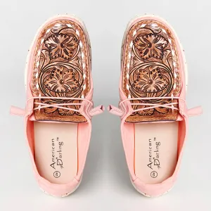American Darling ADFT133PK4 Hand tooled carved genuine leather trim lightweight shoe footwear slip on