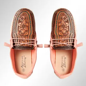 American Darling ADFT133PK9 Hand tooled carved genuine leather trim lightweight shoe footwear slip on