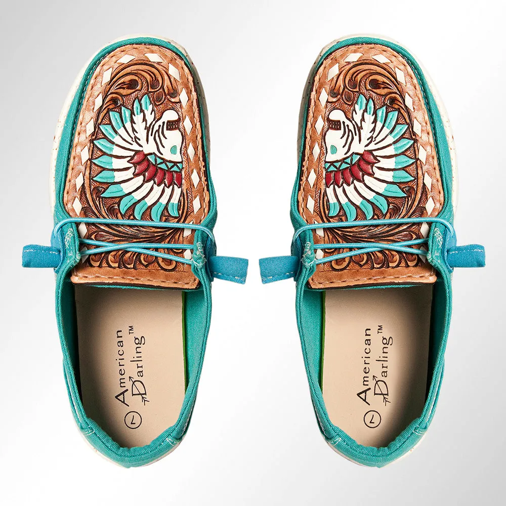 American Darling ADFT133TR1 Hand tooled carved genuine leather trim lightweight shoe footwear slip on