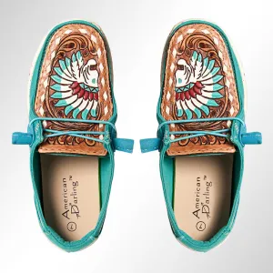 American Darling ADFT133TR1 Hand tooled carved genuine leather trim lightweight shoe footwear slip on