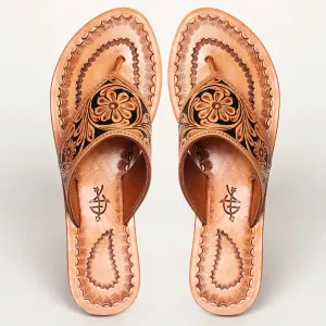 American Darling ADFTE104A Hand tooled carved genuine leather sandal footwear flip flop
