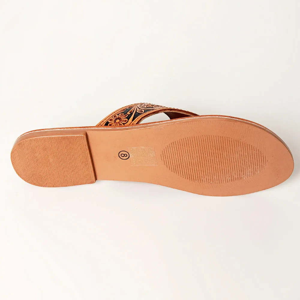 American Darling ADFTE104A Hand tooled carved genuine leather sandal footwear flip flop