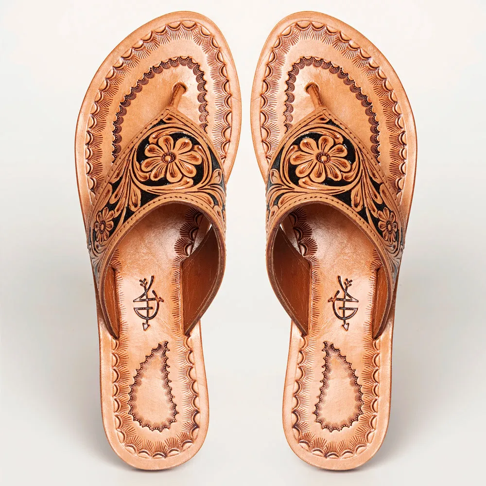 American Darling ADFTE104A Hand tooled carved genuine leather sandal footwear flip flop