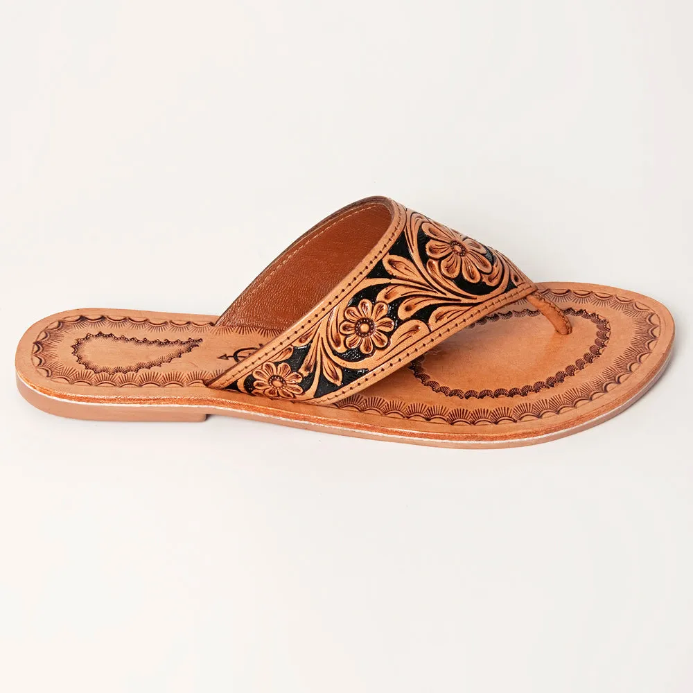 American Darling ADFTE104A Hand tooled carved genuine leather sandal footwear flip flop