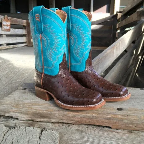 Anderson Bean Kids K7083 Chocolate Impostrich Square Toe Boot