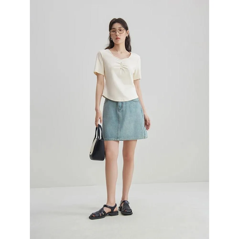 Chic High Waist Denim Skirt