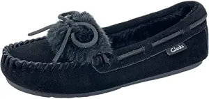 Clarks Holly Folded Tongue Moccasin Slipper Indoor Outdoor House Slippers Black
