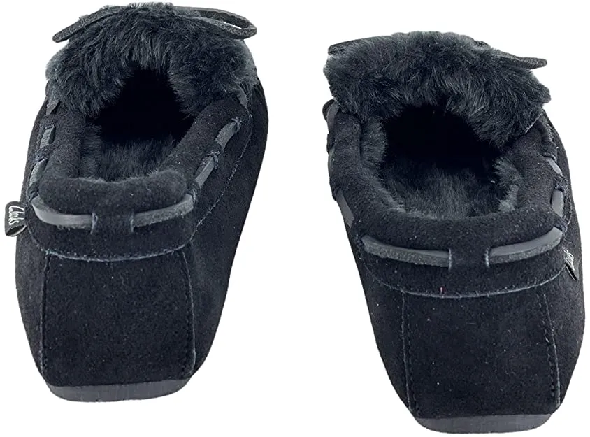 Clarks Holly Folded Tongue Moccasin Slipper Indoor Outdoor House Slippers Black