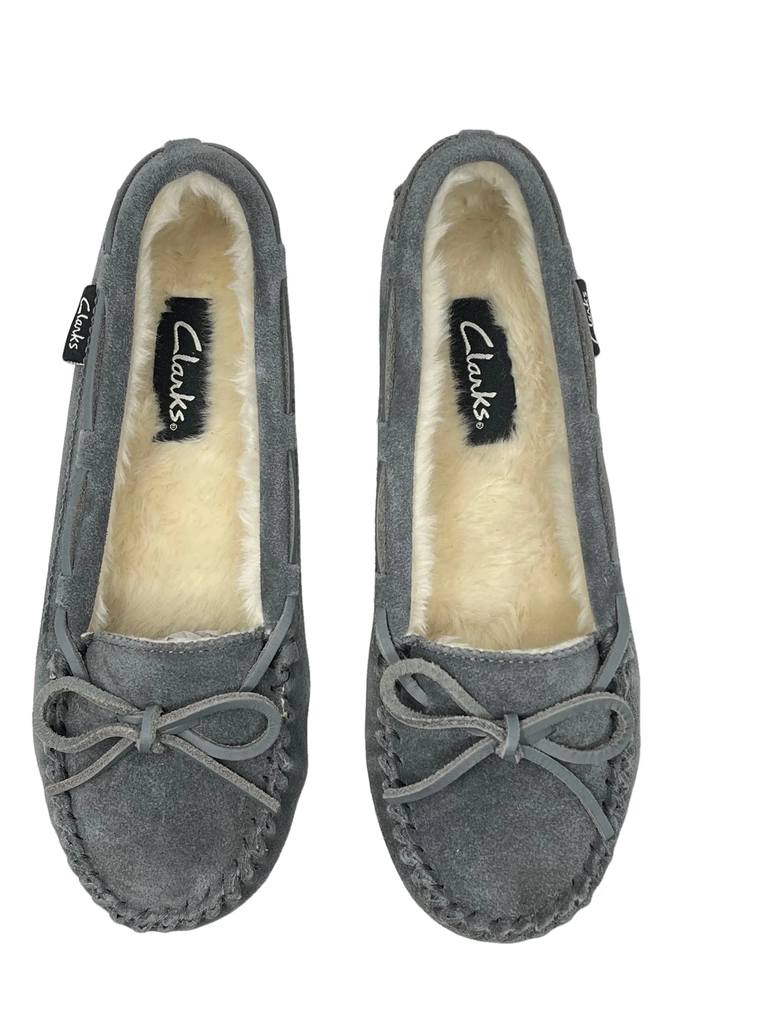 CLARKS Holly Indoor Outdoor Faux Fur Slippers Grey Crme (9, Grey Creme)