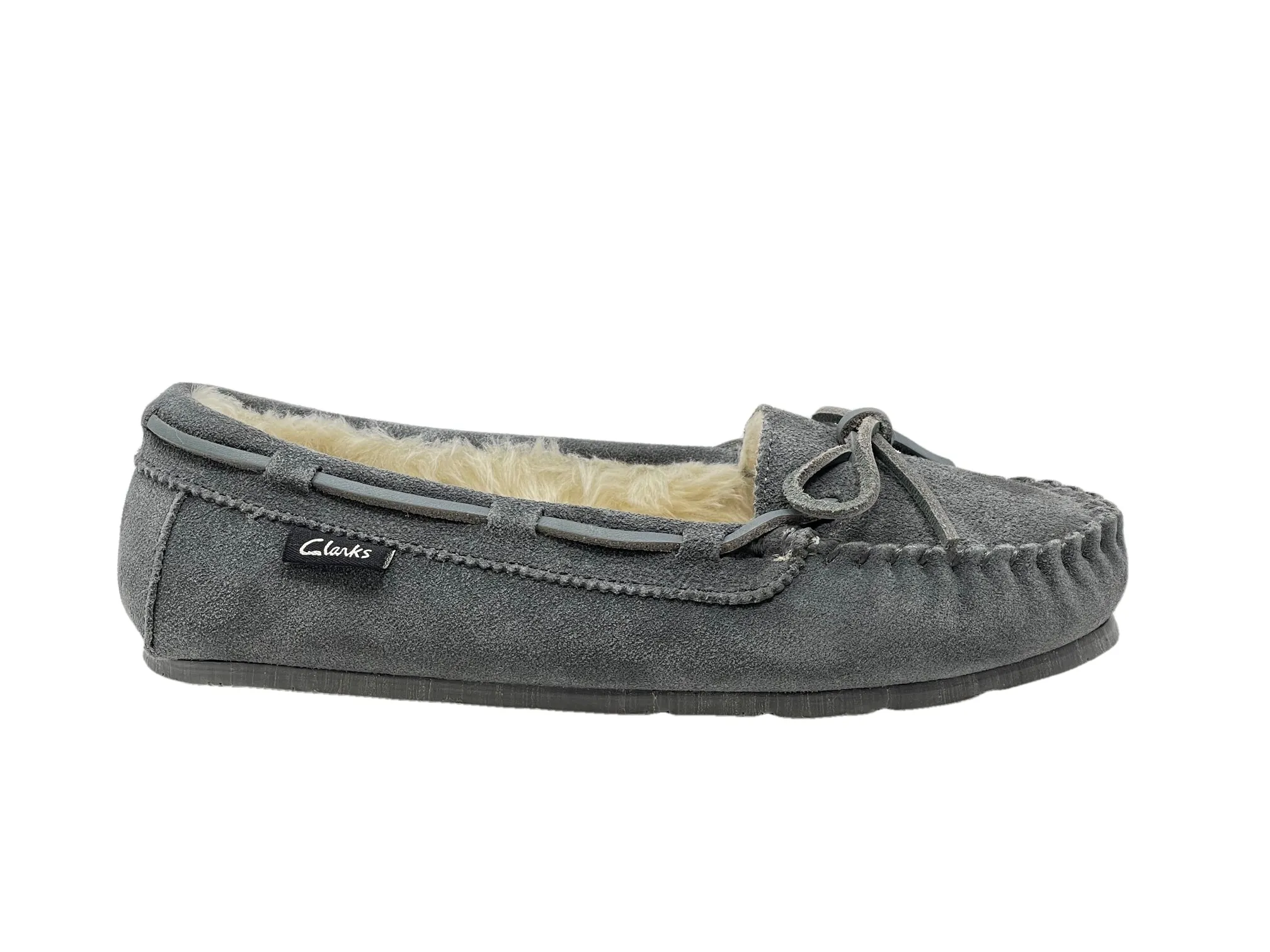 CLARKS Holly Indoor Outdoor Faux Fur Slippers Grey Crme (9, Grey Creme)