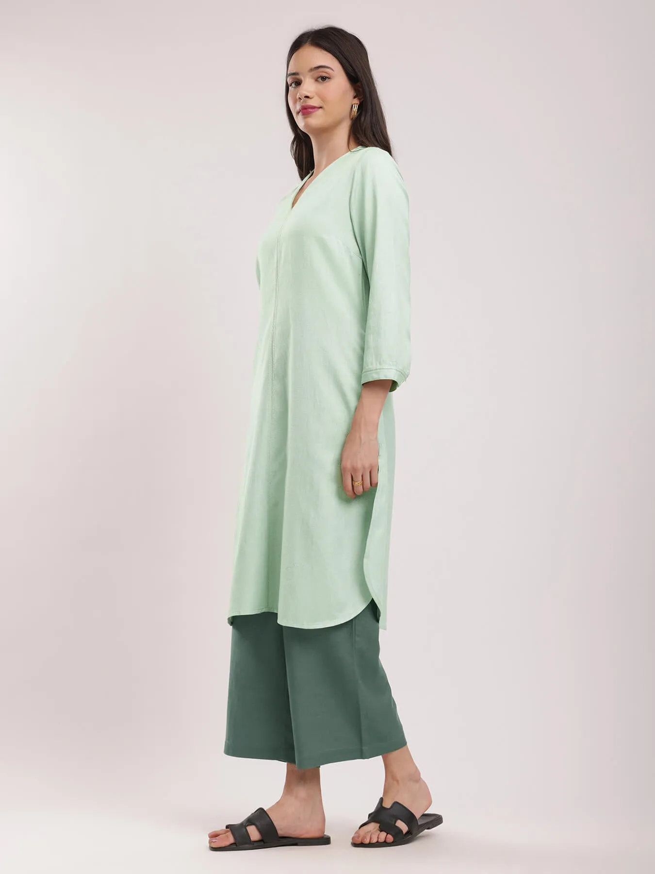 Colourblock Relaxed Kurta - Green