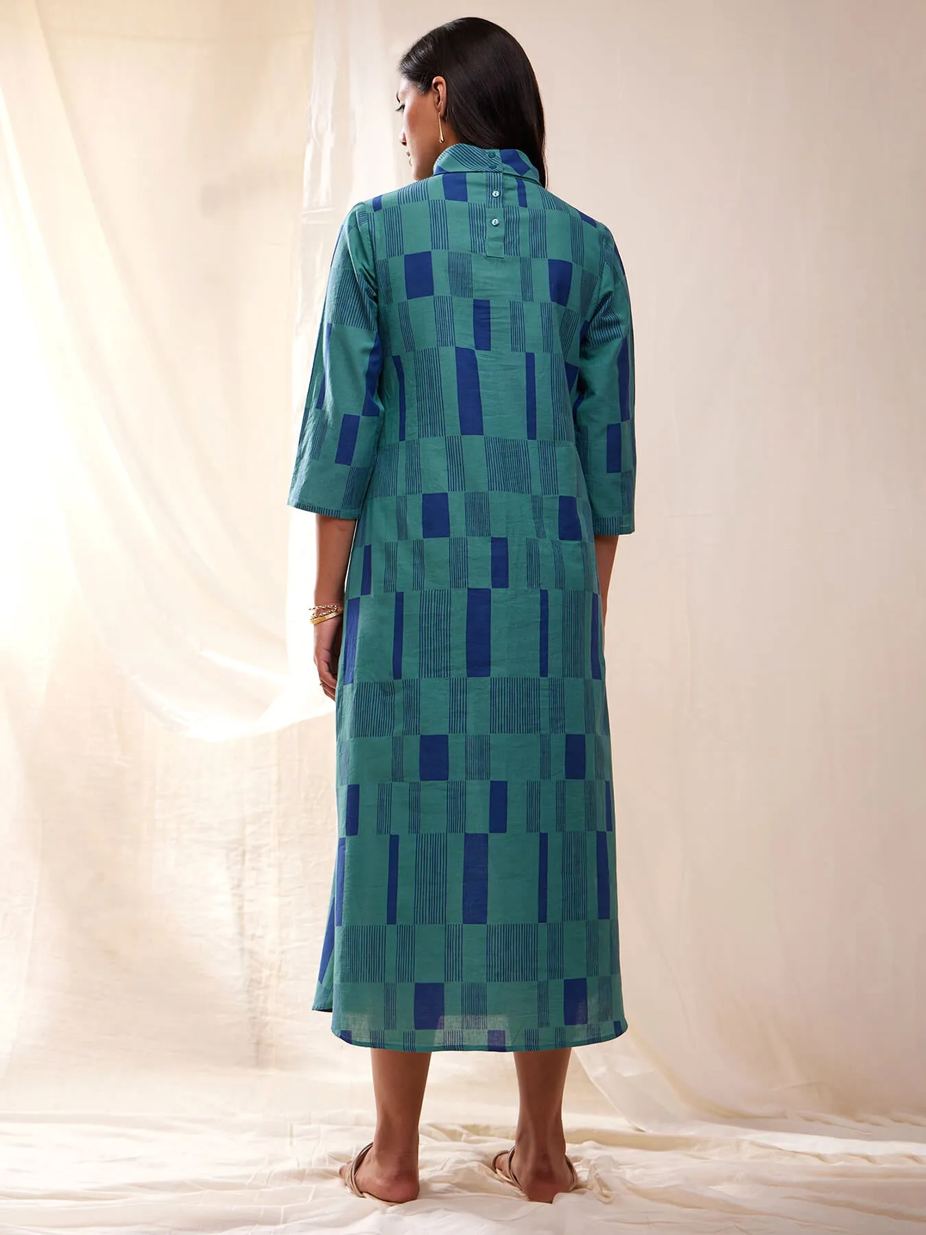 Cotton Check Dress - Teal