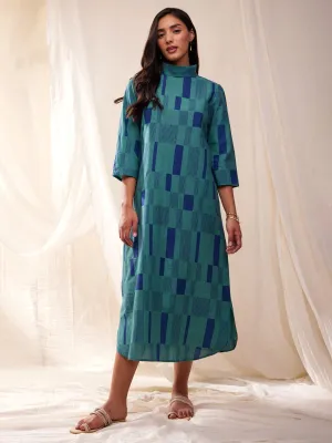Cotton Check Dress - Teal
