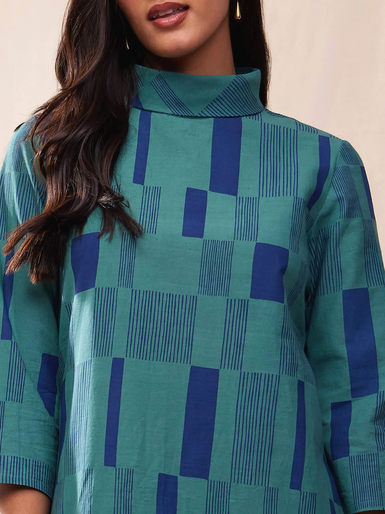 Cotton Check Dress - Teal