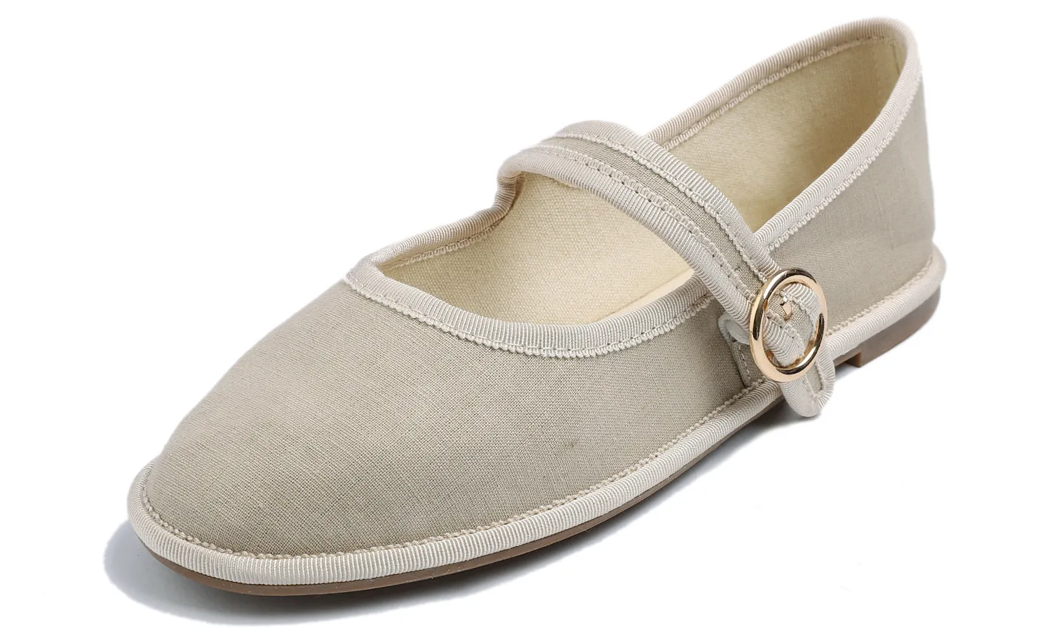 Fevrsole Women's Soft Breathable Mary Jane Memory Foam Cushioned Comfort Round Toe Metal Buckle Flats Walking Canvas Shoes