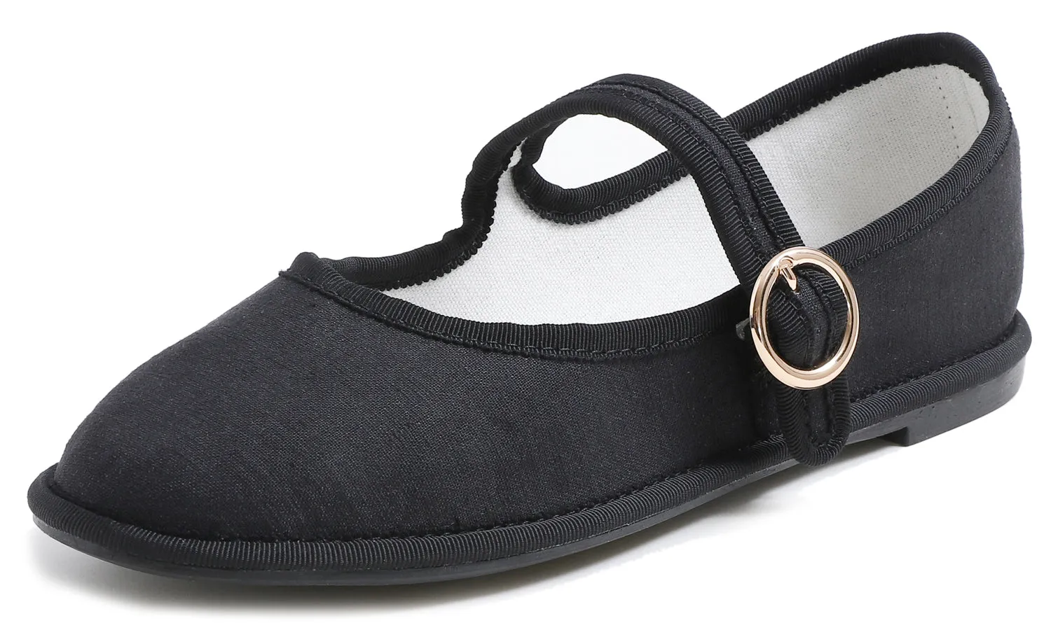 Fevrsole Women's Soft Breathable Mary Jane Memory Foam Cushioned Comfort Round Toe Metal Buckle Flats Walking Canvas Shoes