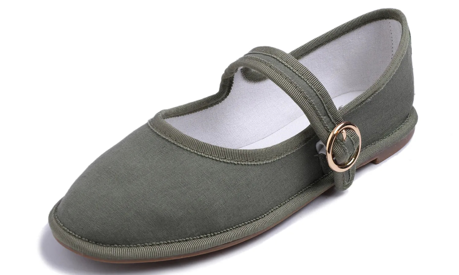 Fevrsole Women's Soft Breathable Mary Jane Memory Foam Cushioned Comfort Round Toe Metal Buckle Flats Walking Canvas Shoes