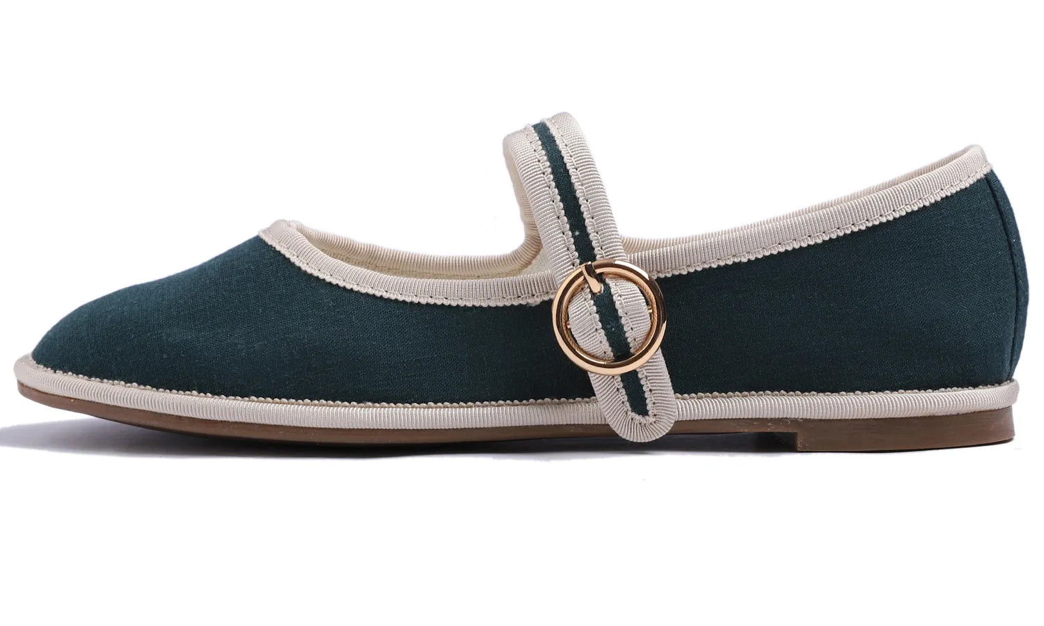 Fevrsole Women's Soft Breathable Mary Jane Memory Foam Cushioned Comfort Round Toe Metal Buckle Flats Walking Canvas Shoes