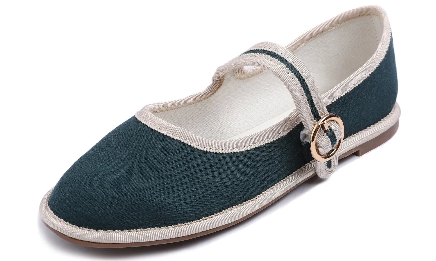 Fevrsole Women's Soft Breathable Mary Jane Memory Foam Cushioned Comfort Round Toe Metal Buckle Flats Walking Canvas Shoes