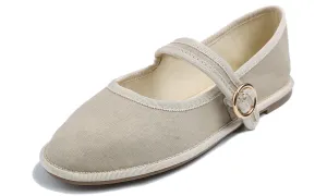 Fevrsole Women's Soft Breathable Mary Jane Memory Foam Cushioned Comfort Round Toe Metal Buckle Flats Walking Canvas Shoes