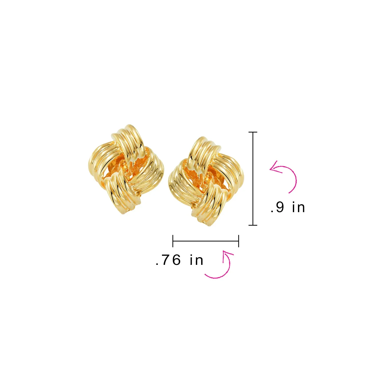 Geometric Square Two Tone Rope Cable Love Knot Clip On Earrings Gold Plated