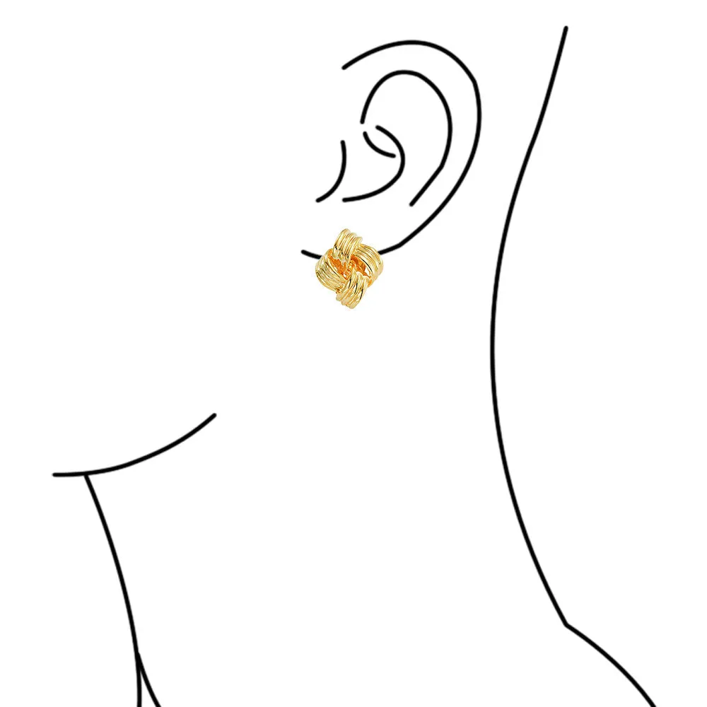 Geometric Square Two Tone Rope Cable Love Knot Clip On Earrings Gold Plated