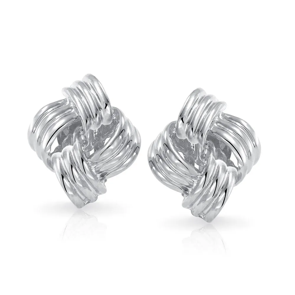 Geometric Square Two Tone Rope Cable Love Knot Clip On Earrings Gold Plated
