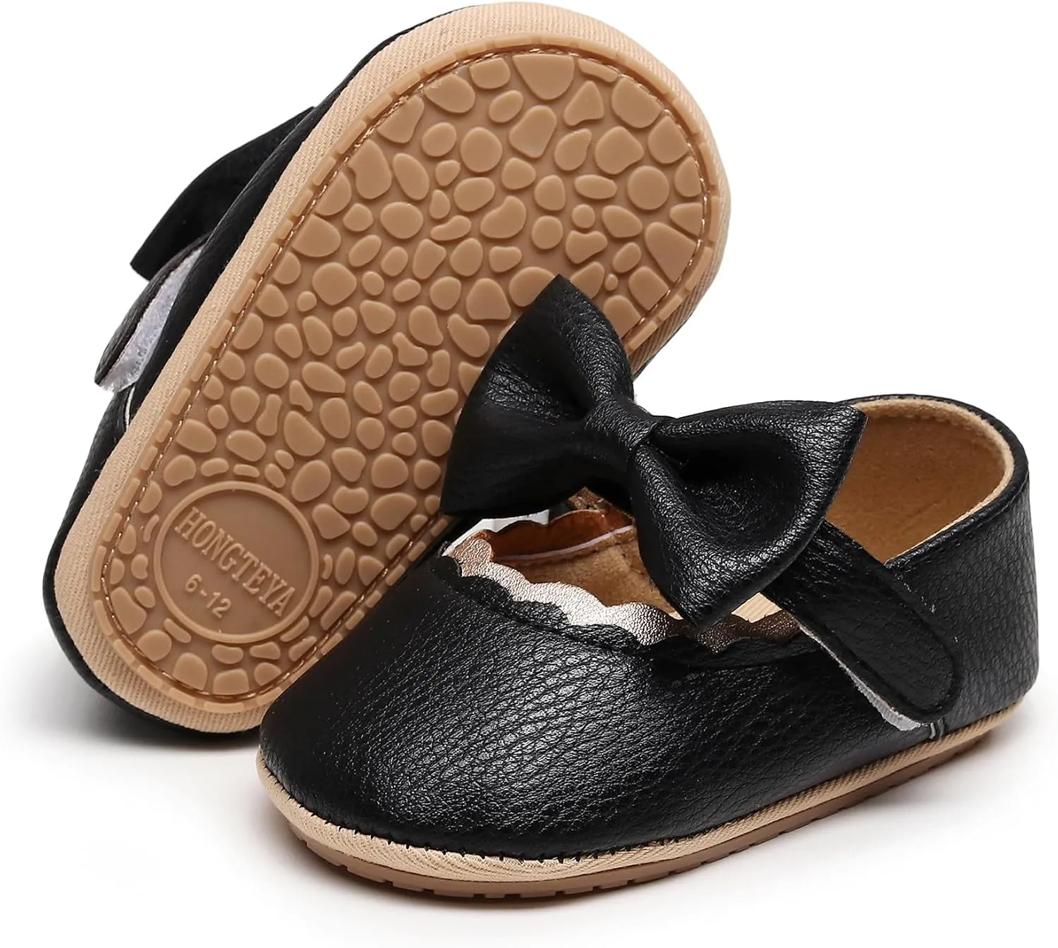 HONGTEYA Infant Baby Girls Mary Jane Flats Non Slip for Toddler First Walkers Soft Sole PU Leather Crib Shoes Sneaker Wedding Party Christmas Princess Dress Shoes Baby Moccasins Girls
