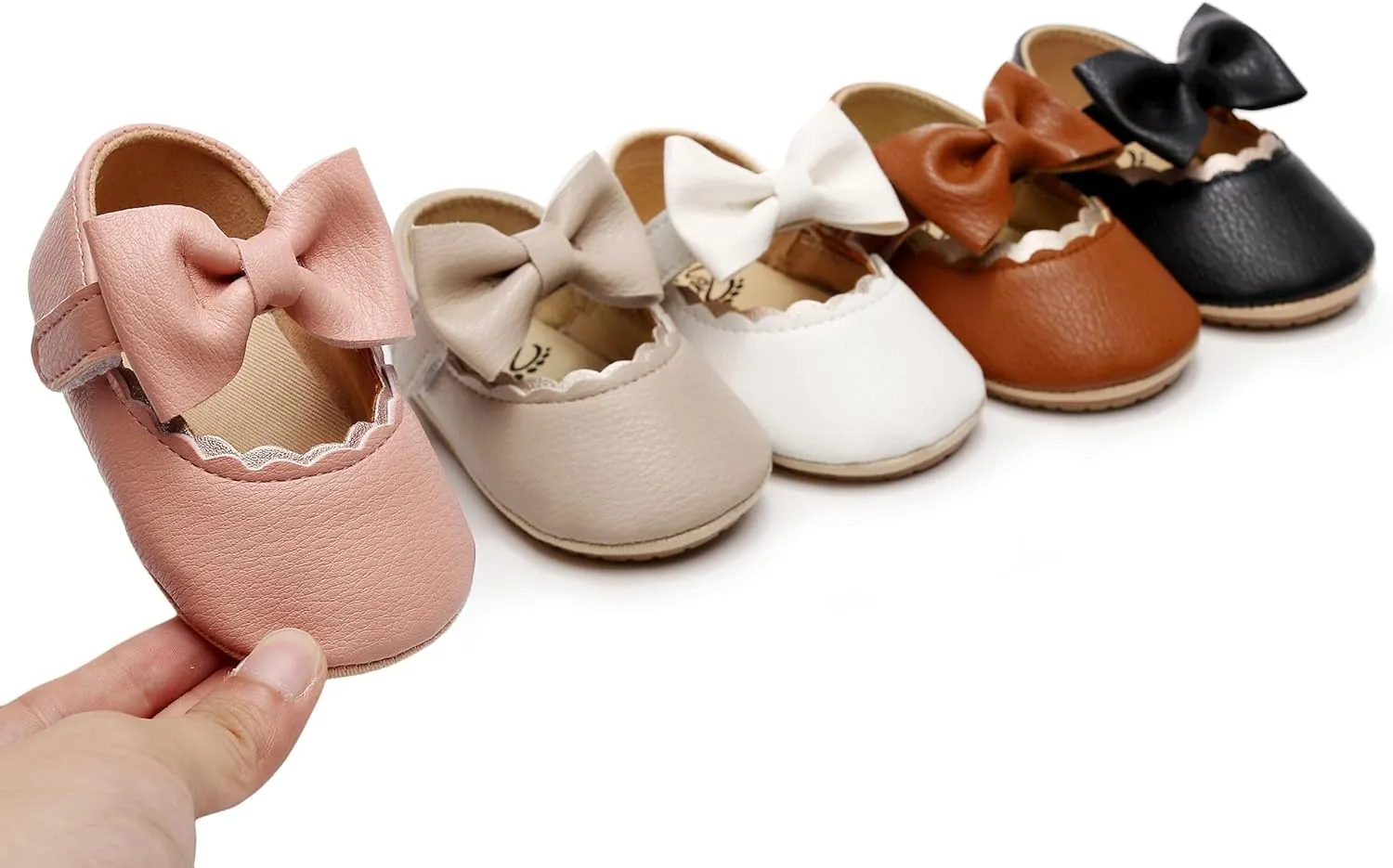 HONGTEYA Infant Baby Girls Mary Jane Flats Non Slip for Toddler First Walkers Soft Sole PU Leather Crib Shoes Sneaker Wedding Party Christmas Princess Dress Shoes Baby Moccasins Girls