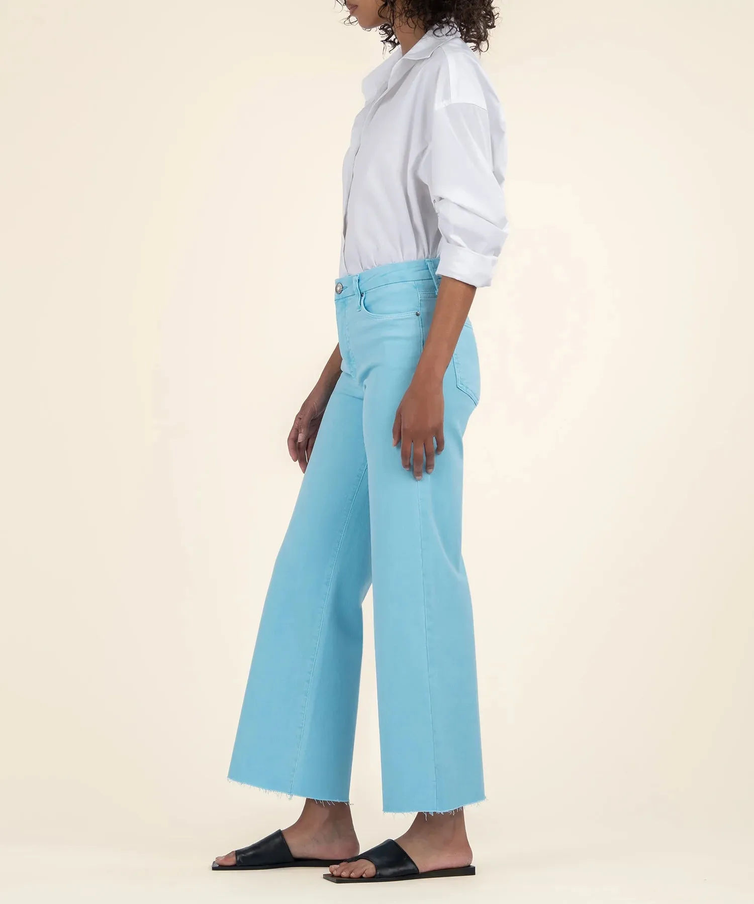Kut from the Kloth Meg High Rise Fab AB Wide Leg Raw Hem  Capri Blue