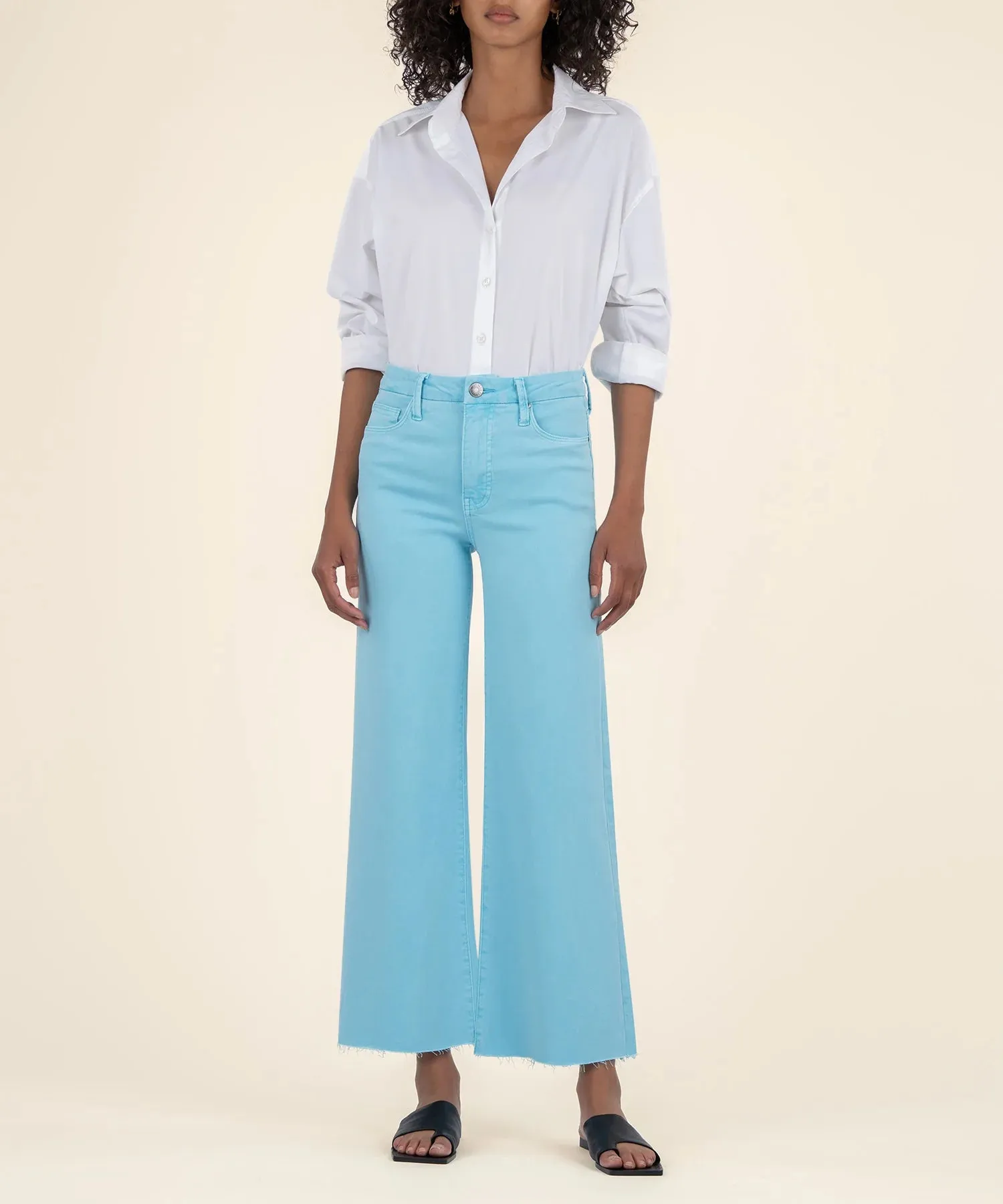 Kut from the Kloth Meg High Rise Fab AB Wide Leg Raw Hem  Capri Blue