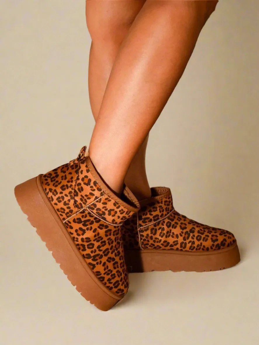 Leopard Print Cozy Suede Booties