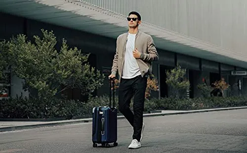 LEVEL8 Carry-On Luggage, Hardside Suitcase, 20” Lightweight ABS PC Hardshell Spinner Trolley for Luggage with Built-In TSA Lock, 8 Spinner Wheels, Blue, 20-Inch Carry-On
