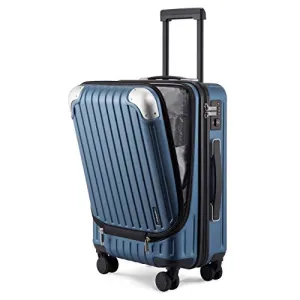 LEVEL8 Carry-On Luggage, Hardside Suitcase, 20” Lightweight ABS PC Hardshell Spinner Trolley for Luggage with Built-In TSA Lock, 8 Spinner Wheels, Blue, 20-Inch Carry-On