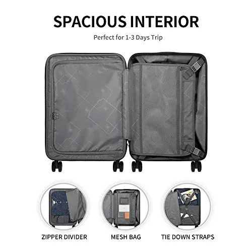 LEVEL8 Carry-On Luggage, Hardside Suitcase, 20” Lightweight ABS PC Hardshell Spinner Trolley for Luggage with Built-In TSA Lock, 8 Spinner Wheels, Blue, 20-Inch Carry-On